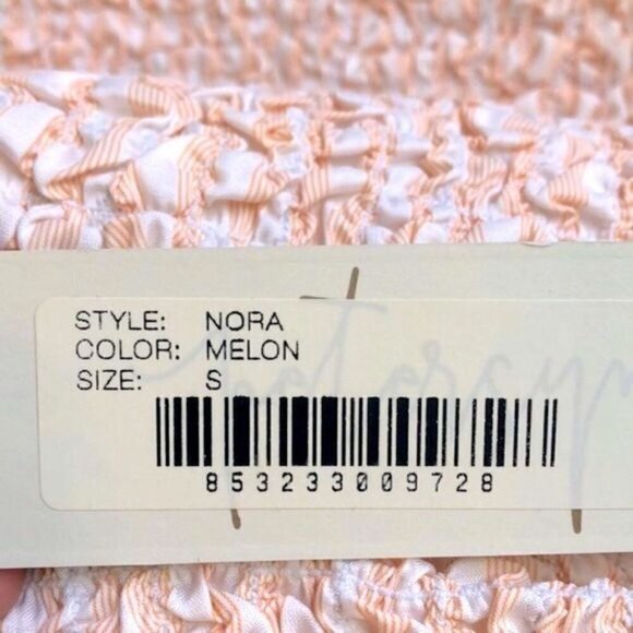 Petersyn Nora Smocked Mini Dress Melon 0range Strapless Sleeveless Bodycon NEW - Picture 8 of 10